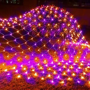 FUNPENY Halloween 360 LED Net Lights, 12ft x 5ft 8 Modes Waterproof Connectable Christmas Decorations for Outdoor Garden Party Decor (Purple Orange)