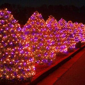 FUNPENY Halloween 360 LED Net Lights, 12ft x 5ft 8 Modes Waterproof Connectable Christmas Decorations for Outdoor Garden Party Decor (Purple Orange)