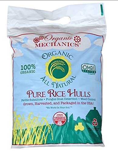 Organic Mechanics Pure Rice Hulls - Perlite Substitute Soil Amendment for Gardens, 8 Quart Bag