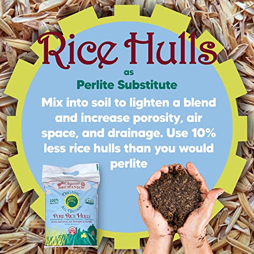 Organic Mechanics Pure Rice Hulls - Perlite Substitute Soil Amendment for Gardens, 8 Quart Bag