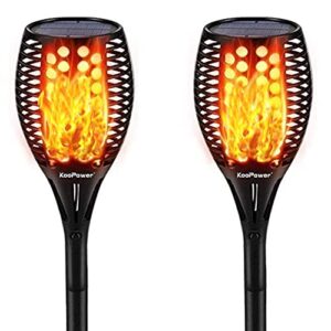 koopower solar flame torch, 96 led solar lights outdoor decorative with flickering flame, waterproof outdoor lights for garden landscape yard pathway patio(2 pack)
