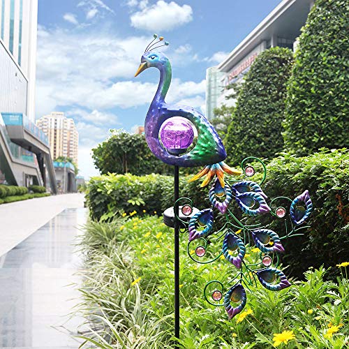 DenicMic Peacock Solar Garden Lights Outdoor, Solar Powered Garden Stake Decorative Christmas Yard Art Metal & Glass Waterproof Decro for Pathway Patio Landscape Lawn Courtyard 42 inch