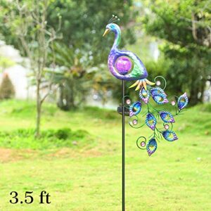 DenicMic Peacock Solar Garden Lights Outdoor, Solar Powered Garden Stake Decorative Christmas Yard Art Metal & Glass Waterproof Decro for Pathway Patio Landscape Lawn Courtyard 42 inch