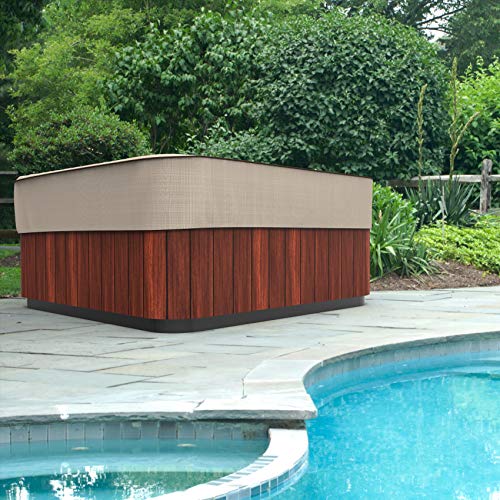 Budge P9A17PM1 English Garden Square Hot Tub Cover Heavy Duty and Waterproof, Large, Tan Tweed