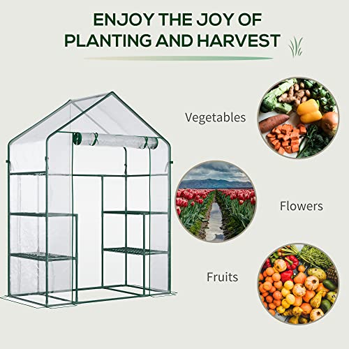 Outsunny 56" x 29" x 77" Outdoor Walk-in Greenhouse Garden Hot House with 3-Tier Shelving, Roll-Up Door & Weather Cover