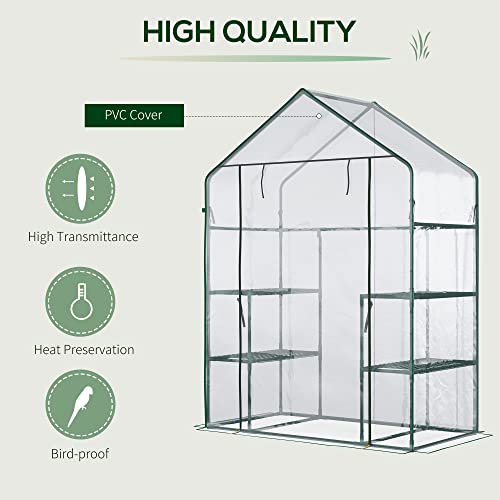 Outsunny 56" x 29" x 77" Outdoor Walk-in Greenhouse Garden Hot House with 3-Tier Shelving, Roll-Up Door & Weather Cover