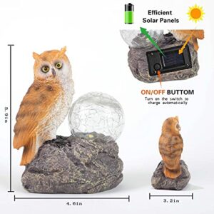 CORIETTA Solar Garden Statue Outdoor Decor,Owl Standing On The Stone,Beside A Cracked Glass Ball with Warm Light,Polyresin Statue for Patio, Lawn, Yard Art Decoration, Housewarming Garden Gift