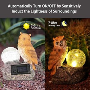 CORIETTA Solar Garden Statue Outdoor Decor,Owl Standing On The Stone,Beside A Cracked Glass Ball with Warm Light,Polyresin Statue for Patio, Lawn, Yard Art Decoration, Housewarming Garden Gift