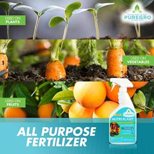 PureGro Nutri Plant - Plant Food with Micro Nutrients - Indoor Plant Fertilizer & Outdoor Plant Fertilizer - Suitable for All Vegetables, Plants & Gardens - Plant Food Fertilizer (24 oz Spray Bottle)