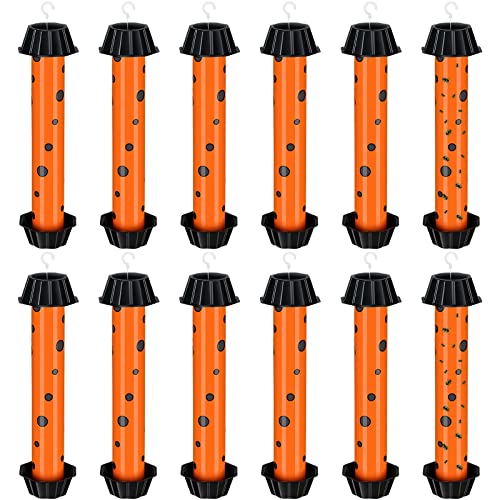 Qualirey 12 Pcs Sticky Fly Trap Fly Stick Indoor Outdoor Long Lasting Adhesive Fly Catcher with Hanging Hook for Wasps Gnats Bugs Insects Moths Fruit Flies Mosquitoes Spiders Fleas