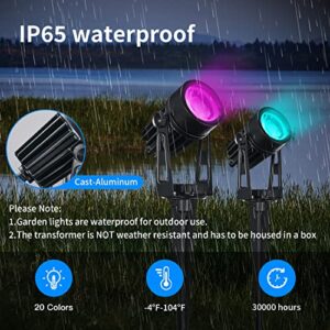 Landscape Lighting,RGB Spotlight with Remote Timer 20 Colors 16 Modes Low Voltage Landscape Lights, 18W 21M Color Changing Garden Lights Outdoor Lights for Yard Lawn Tree Patio Wall Décor -6 Pack