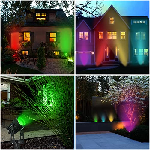 Landscape Lighting,RGB Spotlight with Remote Timer 20 Colors 16 Modes Low Voltage Landscape Lights, 18W 21M Color Changing Garden Lights Outdoor Lights for Yard Lawn Tree Patio Wall Décor -6 Pack
