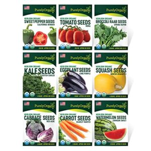 purely organic products vegetable garden starter kit (over 3500 open pollinated, organic, non-gmo, heirloom seeds) cucumber, watermelon, onion, eggplant, snap pea, sweet pepper, carrot & spring onion