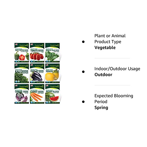 Purely Organic Products Vegetable Garden Starter Kit (Over 3500 Open Pollinated, Organic, Non-GMO, Heirloom Seeds) Cucumber, Watermelon, Onion, Eggplant, Snap Pea, Sweet Pepper, Carrot & Spring Onion