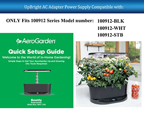 UpBright 24V [UL Listed] AC/DC Adapter Compatible with AeroGarden 100912-BLK 100912-WHT 100912-STB 100913-BSS 100913-PPL 100913-PRE Aero Garden Bounty Elite Indoor Hydroponic Herb LED Grow Light Power