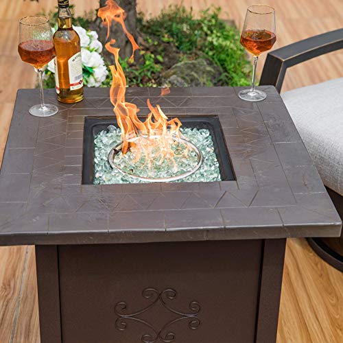 Nuu Garden 30-Inch Propane Fire Pit Table, 40,000 BTU Steel Fire Table for Outside with Lid and Fire Glass Beads and Cover for Parties, Patio, Backyard, Brown