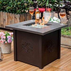 Nuu Garden 30-Inch Propane Fire Pit Table, 40,000 BTU Steel Fire Table for Outside with Lid and Fire Glass Beads and Cover for Parties, Patio, Backyard, Brown