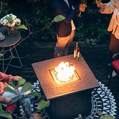 Nuu Garden 30-Inch Propane Fire Pit Table, 40,000 BTU Steel Fire Table for Outside with Lid and Fire Glass Beads and Cover for Parties, Patio, Backyard, Brown