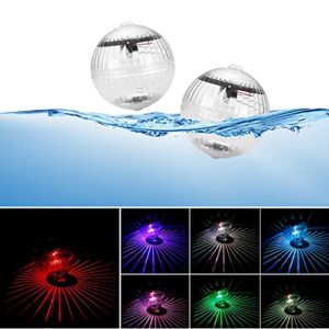 2 pack floating ball pool light solar powered ip68 waterproof color changing led glow globe pool night lamp for garden, backyard, party decor