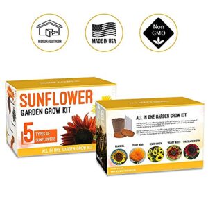 Sunflower Grow Kit - Grow 5 Different Sunflowers 22 Piece - Start Your Own Flower Garden - A Complete Gardeners Gift - Beginner Starter Kit - Non GMO Seed Variety Pack - Indoor & Outdoor Use