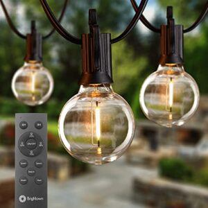 brightown led string lights outdoor 38ft(28+10) with remote, patio string lights for outside with 17 shatterproof bulbs(2 spare), waterproof hanging lights for backyard bistro party cafe, e12 socket