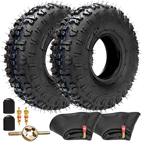 FVRITO 2 Pack of 4.10-4 410-4 4.10/3.50-4 Tire with Inner Tube for Lawn Mowers Garden Rototiller Snow Blower Mowers Hand Truck Wheelbarrow Go Cart Kid ATV