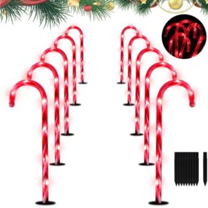 christmas candy cane lights pathway markers outdoor christmas decorations yard, 10 pack 22″ waterproof xmas candy cane lights with 8 modes & stakes, for holiday party walkway patio garden indoor decor