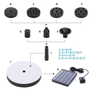 Solar Power Water Pump - Garden Fountain Pool Watering Pond Pump Pool Aquarium Fish Tank with Separate Solar Panel & 6 Sprayer Adapters(Black)