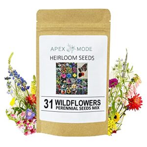 perennial wildflower seeds package with 31 different varieties 100,000+ seeds, hummingbird and butterfly garden seeds, popular perennial flower seeds, non-gmo wildflower seeds mix for your garden