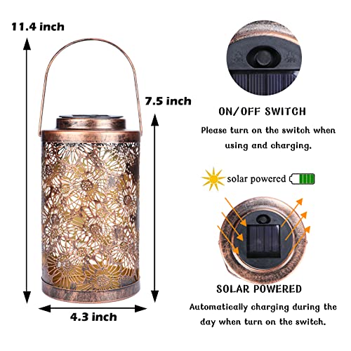 Solar Lanterns Outdoor Hanging Solar Lights Metal LED Decorative Garden,Patio,Courtyard,Lawn,Yard,Pathway with Hollowed-Out Design