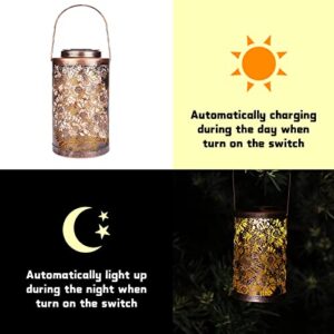 Solar Lanterns Outdoor Hanging Solar Lights Metal LED Decorative Garden,Patio,Courtyard,Lawn,Yard,Pathway with Hollowed-Out Design