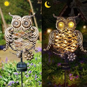 homeleo rustic solar owl lights, outdoor garden decorative owl stake with glowing eyes, waterproof pathway landscape lighting for yard decor, halloween christmas decorations, unique gifts for women
