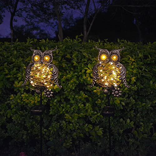 Homeleo Rustic Solar Owl Lights, Outdoor Garden Decorative Owl Stake with Glowing Eyes, Waterproof Pathway Landscape Lighting for Yard Decor, Halloween Christmas Decorations, Unique Gifts for Women