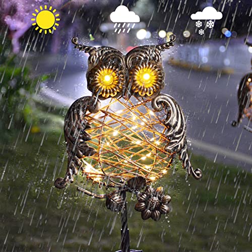 Homeleo Rustic Solar Owl Lights, Outdoor Garden Decorative Owl Stake with Glowing Eyes, Waterproof Pathway Landscape Lighting for Yard Decor, Halloween Christmas Decorations, Unique Gifts for Women