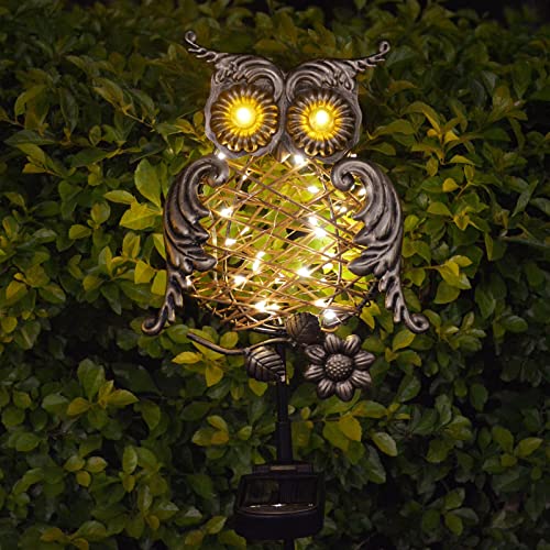 Homeleo Rustic Solar Owl Lights, Outdoor Garden Decorative Owl Stake with Glowing Eyes, Waterproof Pathway Landscape Lighting for Yard Decor, Halloween Christmas Decorations, Unique Gifts for Women