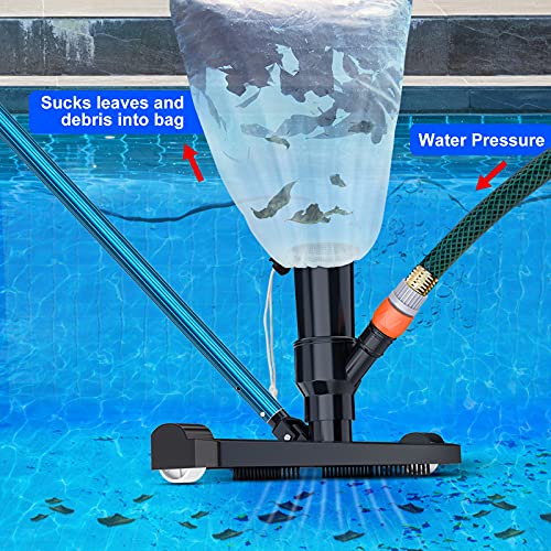 CKE Upgraded 14" Wide Portable Pool Spa Jet Vacuum Cleaner Head w/ Scrub Brushes, Leaf Bag and EZ Clip for for Above Ground Pools, Spas, Ponds, Inflatable Pools, Jacuzzi Tub-Attaches to Garden Hose