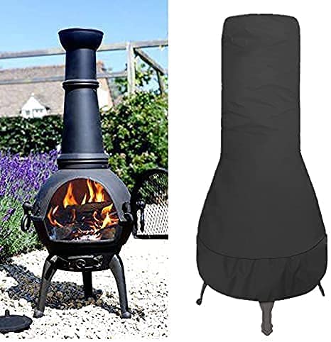 Aurragiy Chiminea Cover Patio Chiminea Cover Waterproof Durable Oxford Fabric Heavy Duty Outdoor Fire Pit Cover Garden Heater Cover for Backyard Garden Fireplace 48x48x24 Inch (Black)