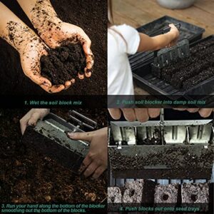 Top Hill Soil Blocker, 4 x 2 Manual Quad Soil Blocker, Soil Block Maker with Comfort-Grip Handle, Hand-held Soil Block Mold, Mini Hand Held Soil Block for Seedings, Cuttings, Seed Stater Tray