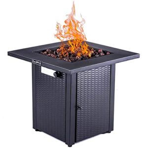 hooseng propane fire pit table, 28 inch outdoor gas firepit 50,000 btu with lid and lava rock, adjustable flame apply to outside patio, garden, backyard
