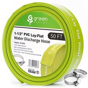 green expert 1.5″ id length 50 feet pvc lay-flat water discharge hose pump draining kit heavy duty backwash hose great for water disposal in garden farm swimming pools 527502