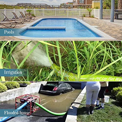 Green Expert 1.5" ID Length 50 Feet PVC Lay-Flat Water Discharge Hose Pump Draining Kit Heavy Duty Backwash Hose Great for Water Disposal in Garden Farm Swimming Pools 527502