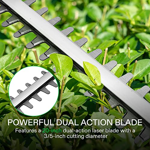 VIVOSUN 20" Cordless Hedge Trimmer, 20V Electric Bush Trimmer, 1400 RPM Shrub Trimmer, Dual-Action Laser Blade, 3/5" Cutting Capacity, Lightweight & Compact Trimmer, Battery and Fast Charger Included