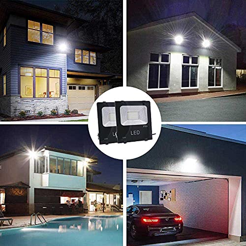 HANNAHONG 50W LED Flood Light Plug in with Switch,6000LM Cool White,Bright Security/Work/Plant Grow Outdoor Light,IP66 Waterproof,Reflector Exteriore Spotlight for Porch, Garage,Patio,Yard,Garden