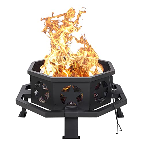 PaPaJet 35 Inch Outdoor Fire Pits, Octagonal Wood Burning Fire Pit, Heavy Duty Bonfire Pit for Patio Backyard Garden Camping Beach