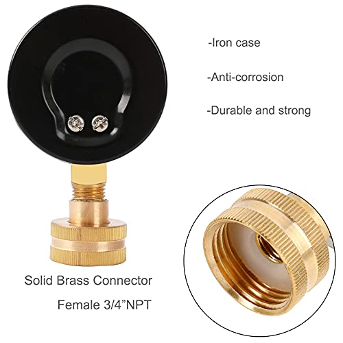 UHARBOUR Water Pressure Gauge 200psi, 2-1/2" Dial,Steel case, Brass Inside Construction, Standard Female 3/4"NPT Rear Connection for Garden Hose Thread.…