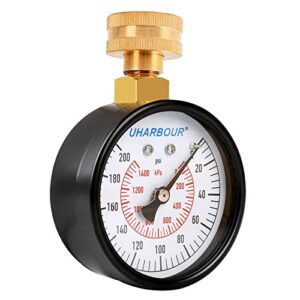 UHARBOUR Water Pressure Gauge 200psi, 2-1/2" Dial,Steel case, Brass Inside Construction, Standard Female 3/4"NPT Rear Connection for Garden Hose Thread.…