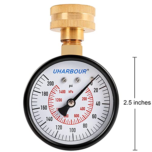 UHARBOUR Water Pressure Gauge 200psi, 2-1/2" Dial,Steel case, Brass Inside Construction, Standard Female 3/4"NPT Rear Connection for Garden Hose Thread.…