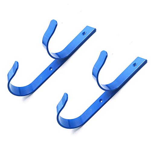 4 PCS Set Wide Pool Pole Hangers Heavy Duty Blue Aluminium Holder Hooks with Screws Perfect Hook Holders for Swimming Pool,Telescopic Poles,Skimmers,Nets Brushes,Vacuum Hose,Garden Equipment Etc