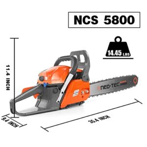 NEOTEC 20 Inch Chainsaw, 58CC Power Chain Saws Gas Powered 2 Stroke Handed Petrol Gasoline Chain Saw for Cutting Wood Outdoor Garden Farm Home