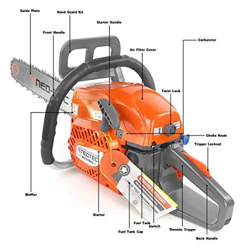 NEOTEC 20 Inch Chainsaw, 58CC Power Chain Saws Gas Powered 2 Stroke Handed Petrol Gasoline Chain Saw for Cutting Wood Outdoor Garden Farm Home